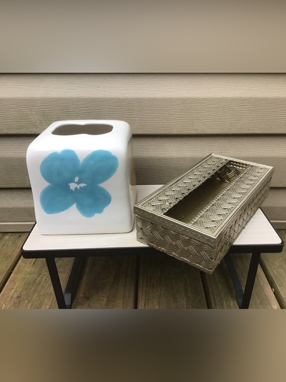 BB&B Ceramic Cube + Metal Flat Box Tissue Holders